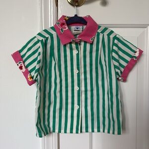 VTG 90s Hartstrings striped button up shirt floral detail toddler girls top 4T